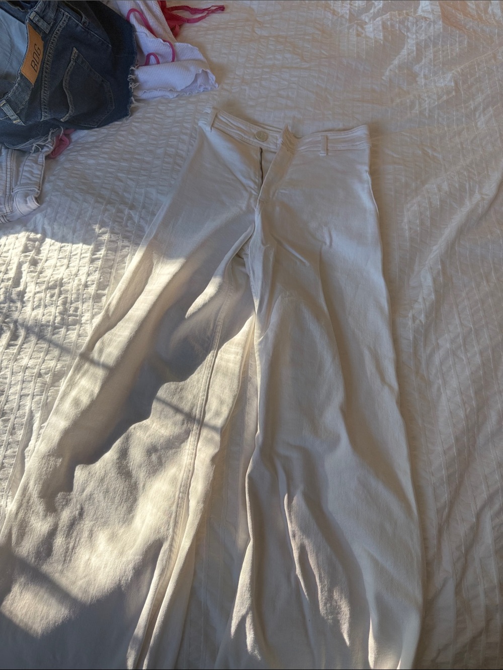 Zara Cream High-Rise Wide Leg Jeans